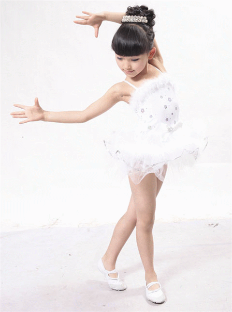 韩版少儿童舞蹈服装芭蕾舞裙女童羽毛舞蹈纱裙练功演出服春夏短袖