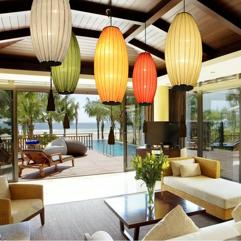 现代新中式吊灯橄东南亚布艺榄餐厅美容院卧室客厅酒店会所茶馆灯