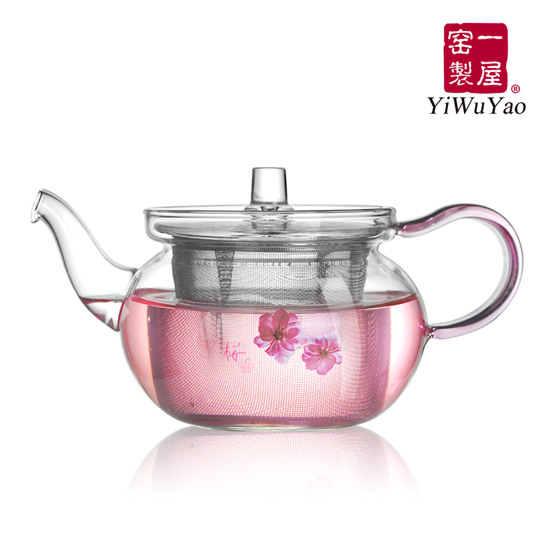 一屋窑粉色樱花可加热过滤花茶壶 耐热玻璃泡茶壶沏茶壶 花草茶具