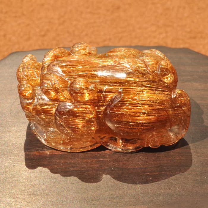 曼凯正品天然铜条发晶貔貅造型工艺品一图一物钛晶貔貅水晶摆件