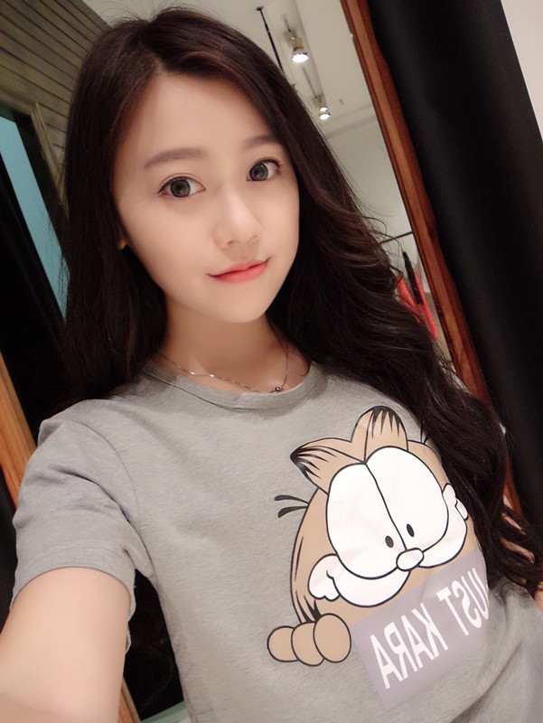 夏季装新款韩版女装休闲t恤卡通加菲猫印花大码宽松纯棉短袖 上衣