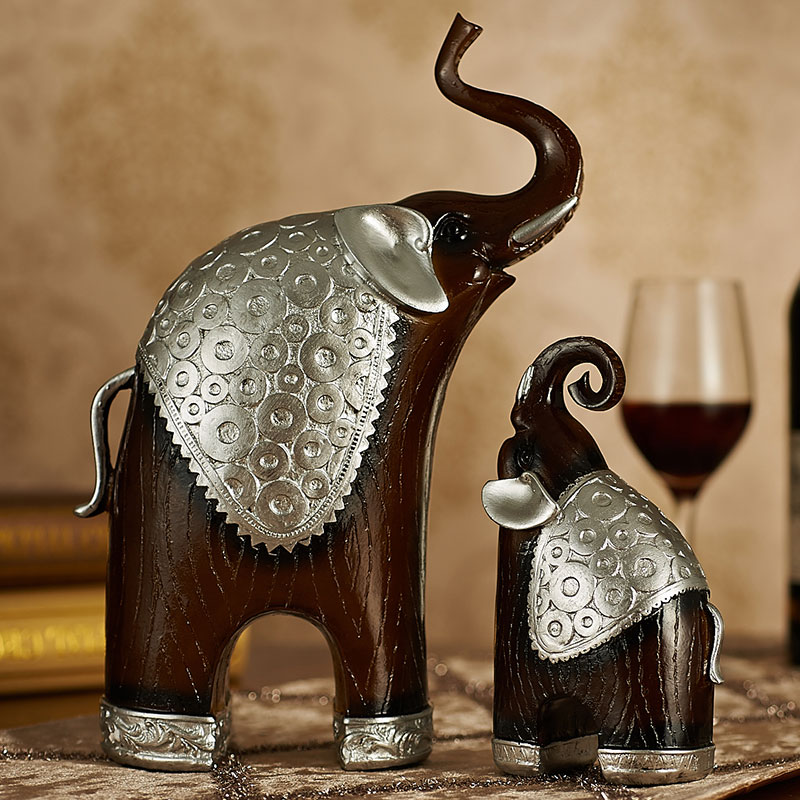 客厅家居饰品摆设 大象摆件一对创意 酒柜复古招财树脂装饰工艺品