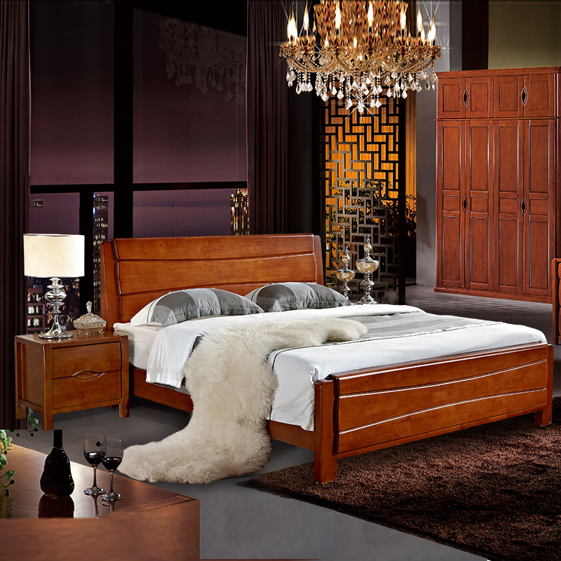 全实木床1.8米1.现代中式实木床1.8米1.5米 橡木双人床 简约中式5