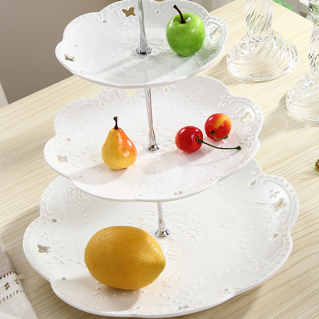 欧式陶瓷双层蛋糕展示盘英式骨瓷下午茶三层糕点心架客厅水果托盘