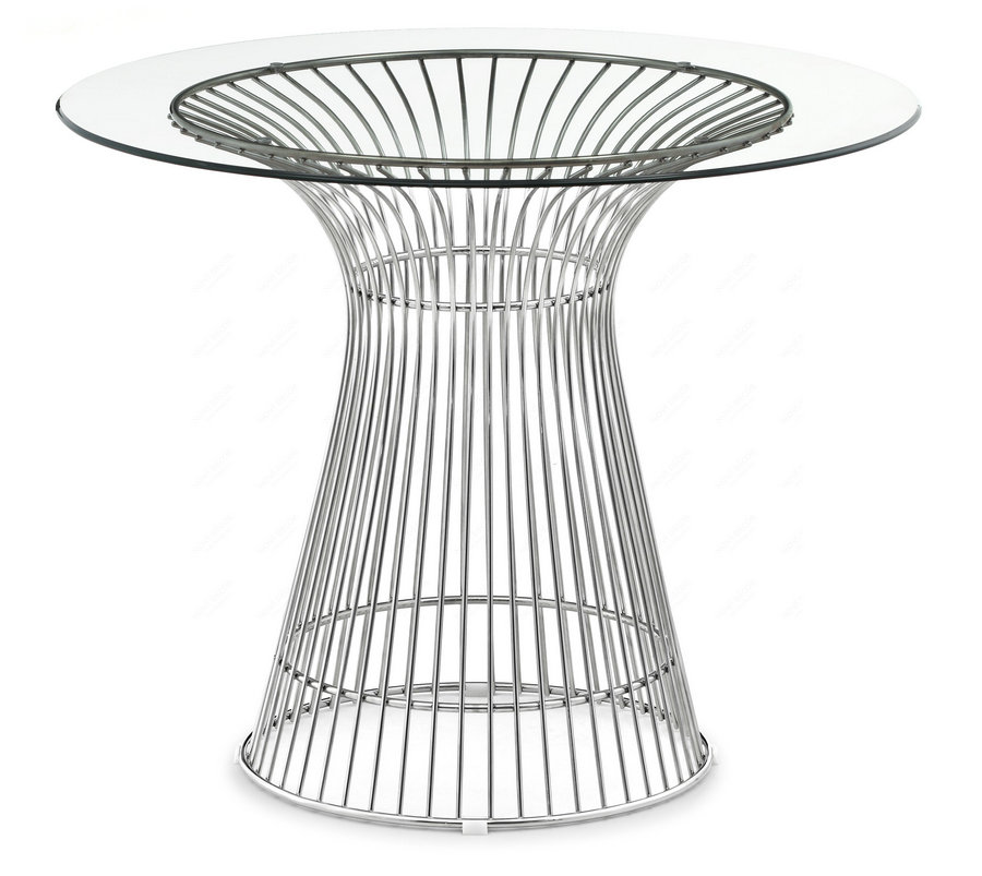 Knoll Warren Platner Table铁丝不锈钢咖啡餐桌帕拉纳圆玻璃餐台