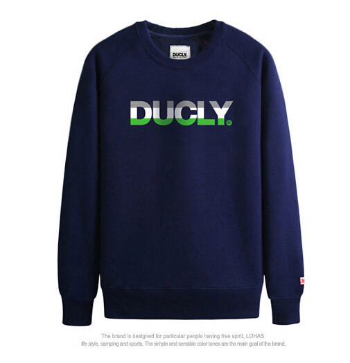 韩国品牌ducly代购秋冬新韩版男时尚休闲运动棉圆领套头拉绒卫衣