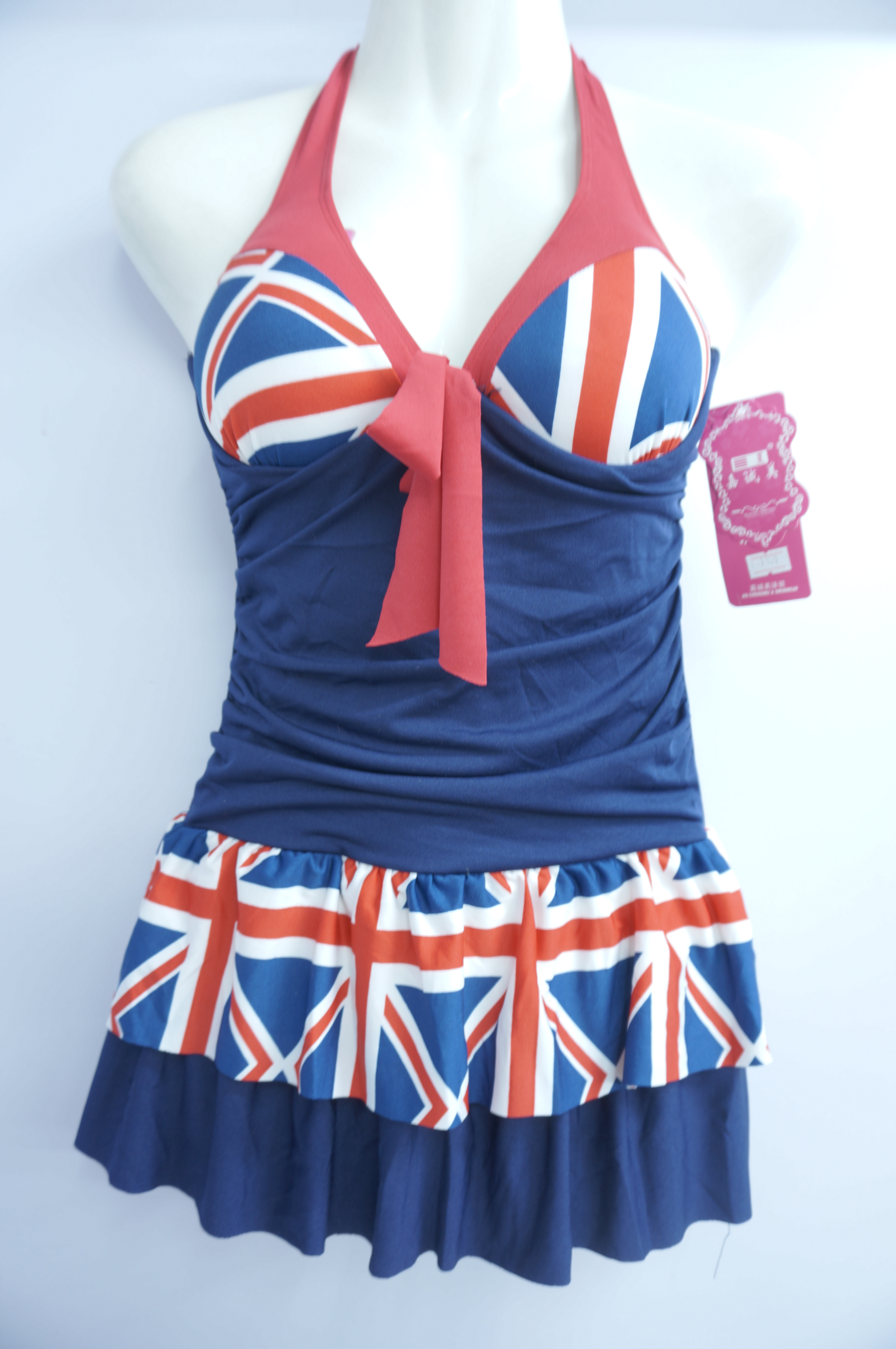 2015新款 靓妹英国米字旗 连体钢托聚拢性感泳衣 女式温泉泳衣