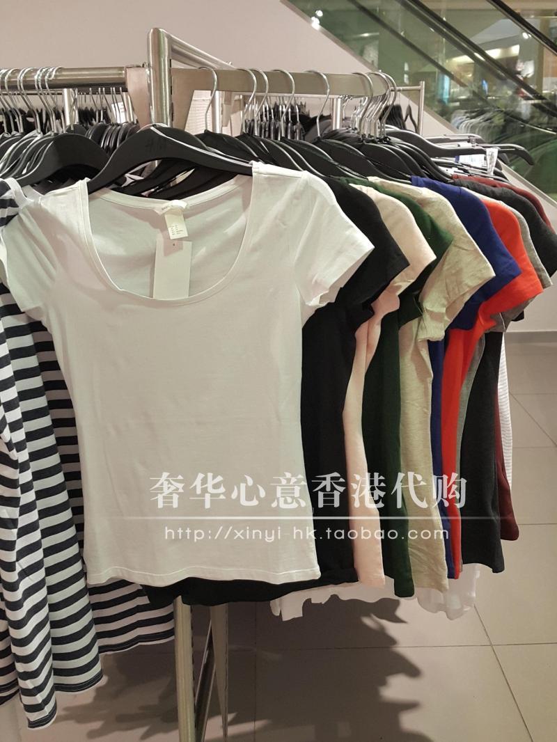 HM H&M香港代购专柜正品15夏新款BASIC女装基本款修身短袖圆领T恤