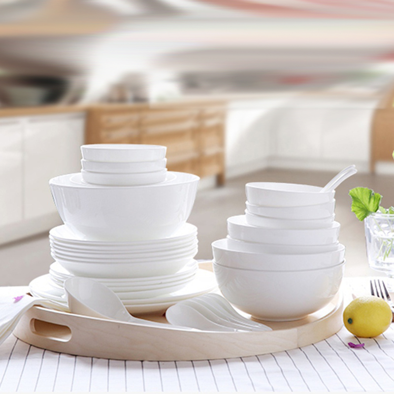 骨瓷餐具套装纯白家用碗碟套装陶瓷碗餐具碗盘碟韩式餐具简奥