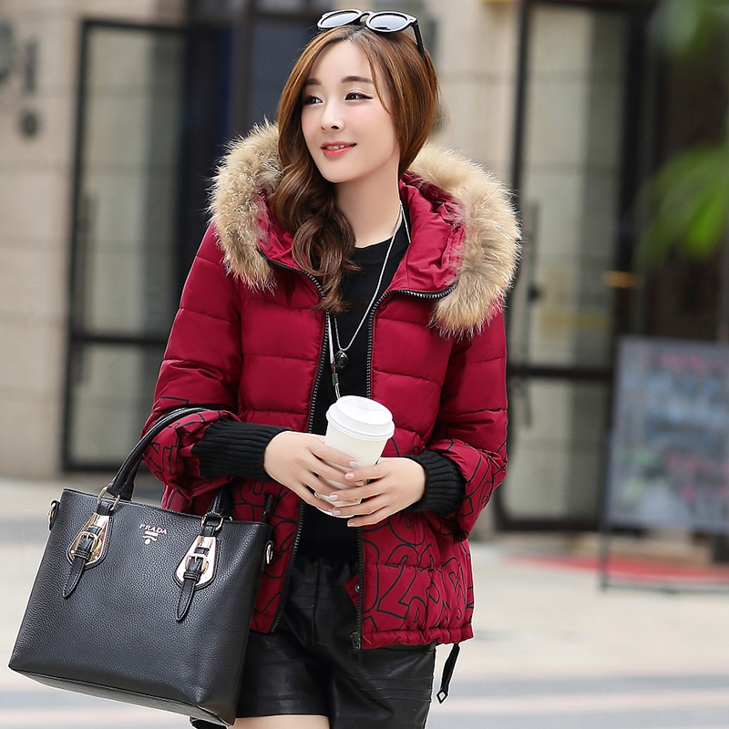 棉服女2015冬季新款韩版加厚短款连帽外套可脱卸貉子毛领A字棉衣