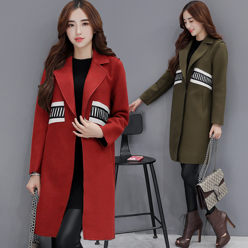 2016秋冬新款韩版中长款呢大衣女装修身显瘦毛呢外套茧型加厚风衣