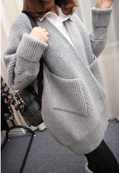 2015秋冬季韩版毛衣女中长款宽松大码学生羊绒衫长袖针织开衫外套