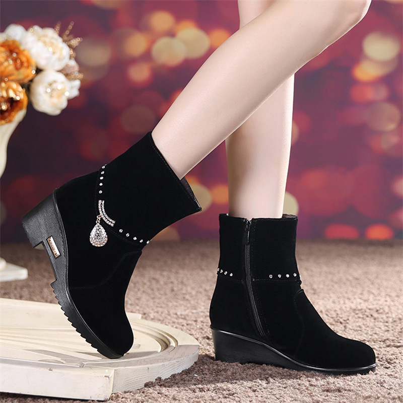 2015秋冬新款老北京布鞋女短靴加厚棉鞋坡跟雪地靴防水台中筒靴子
