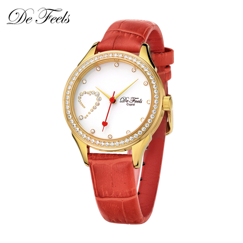 De Feels正品手表 2014新款丘比特镶钻水晶红色石英女表 F0022