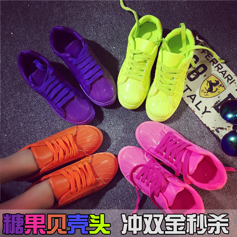 2015韩版夏单鞋贝壳头运动鞋女骚粉平底糖果色鞋休闲板鞋跑步女鞋