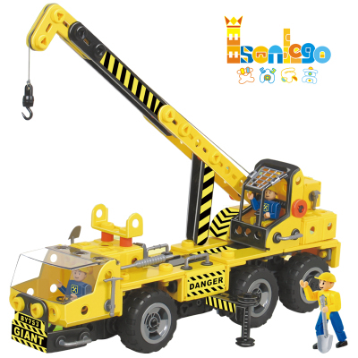 艾尚乐高大颗粒儿童积木电动消防车 坦克 挖掘机 儿童益智玩具