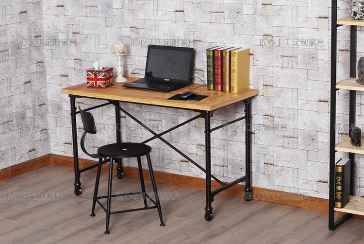 北欧LOFT简约现代台式电脑桌 办公桌 美式铁艺复古实木书桌写字桌