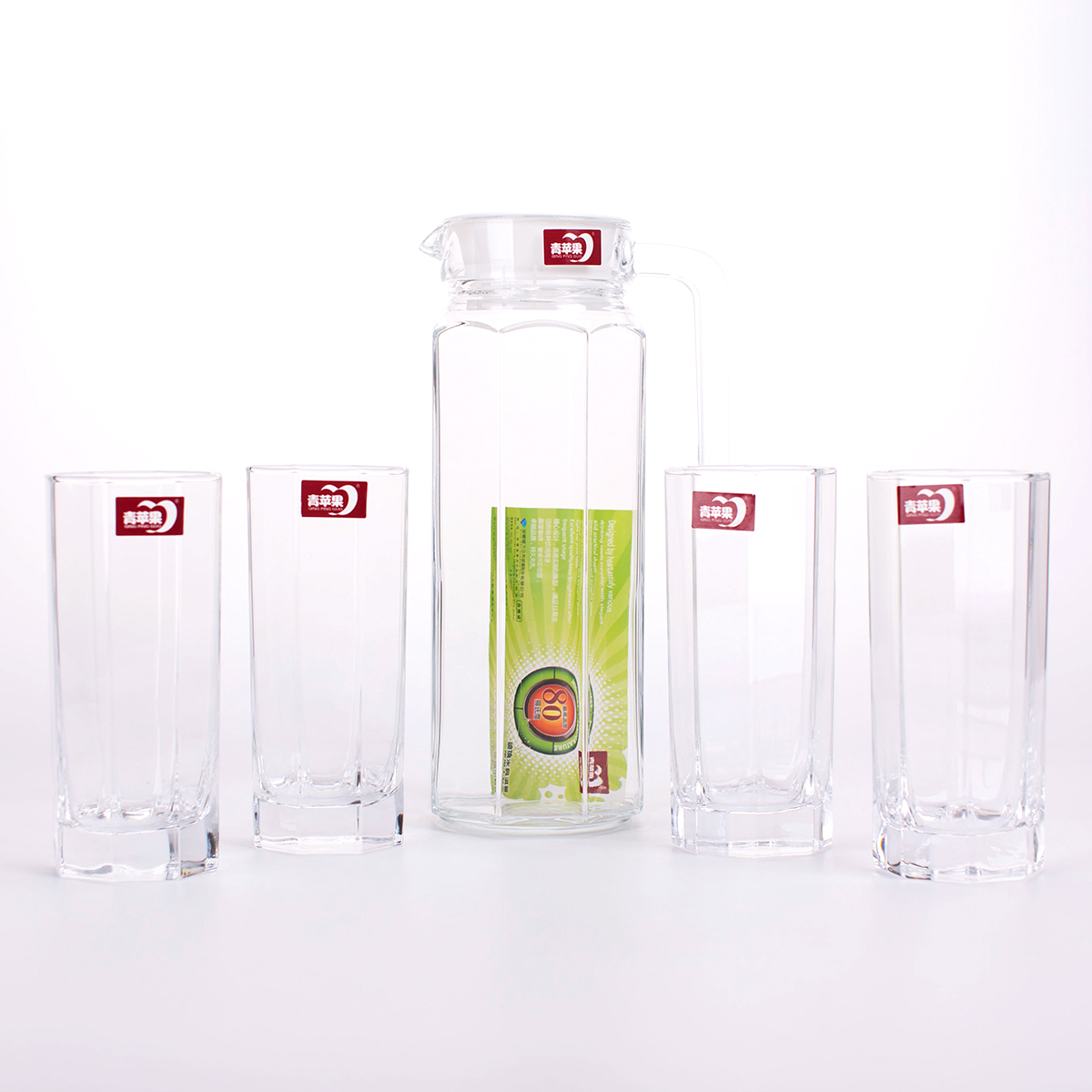 新品上市 青苹果 5件套玻璃杯水具套装 家用水杯杯具 玻璃杯套装