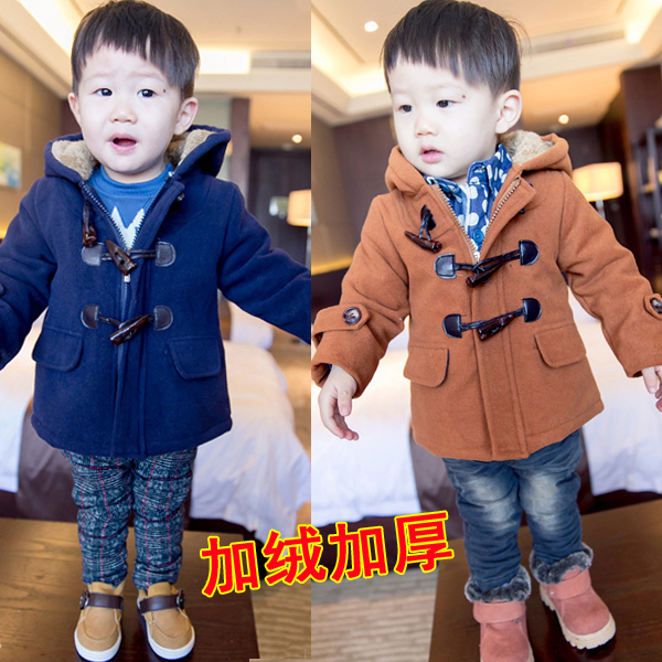 韩版童装2015冬季新款1-2-3-4-5岁男童加绒加厚外套儿童呢子大衣