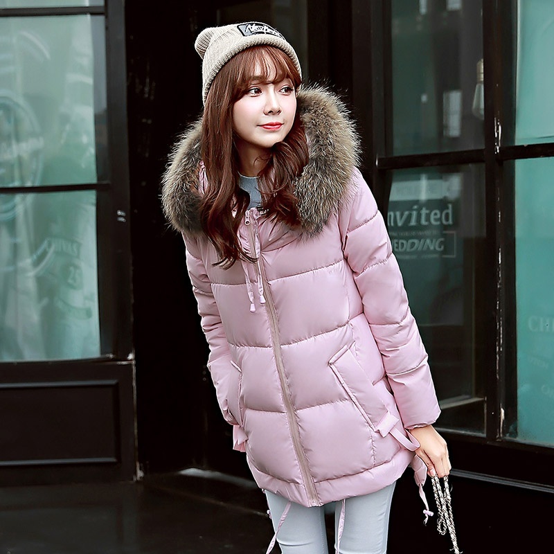 2015新款棉服韩版时尚冬装中长款连帽加厚貉子毛修身羽绒棉衣女