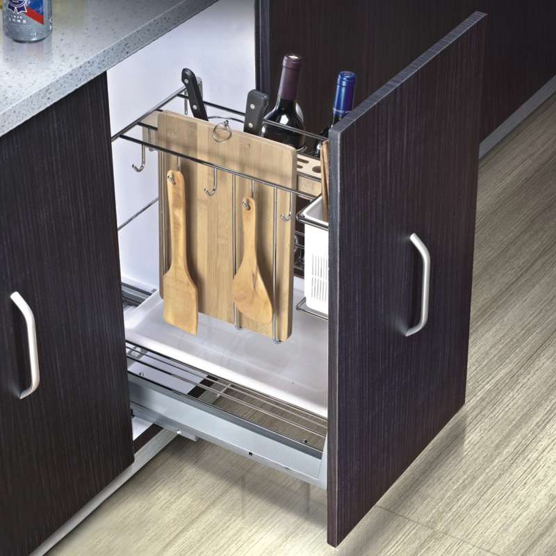厨房橱柜拉篮 304不锈钢阻尼多功能置物收纳架子抽屉式调味调料篮