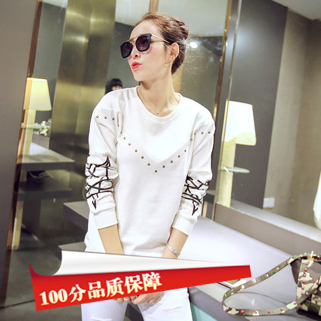 2015秋季新款韩版女装印花圆领蝙蝠衫宽松打低棉纯色T恤女秋长袖