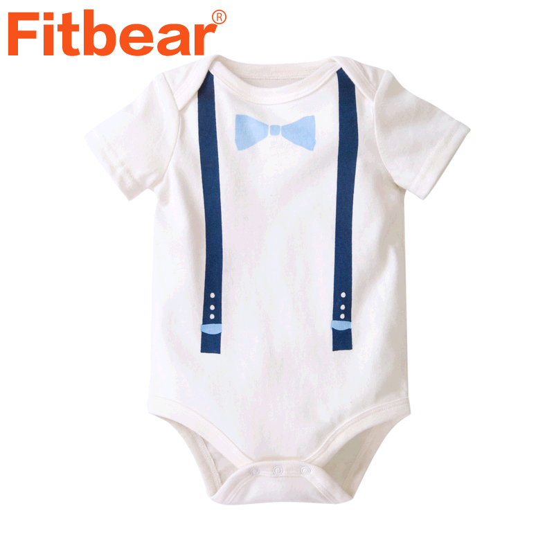 Fitbear1件男婴夏季短袖衣服婴儿包屁衣短袖三角哈衣爬服印背带