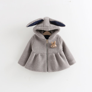 提米2015冬季新款韩版女童兔耳朵加厚毛绒外套儿童棉衣