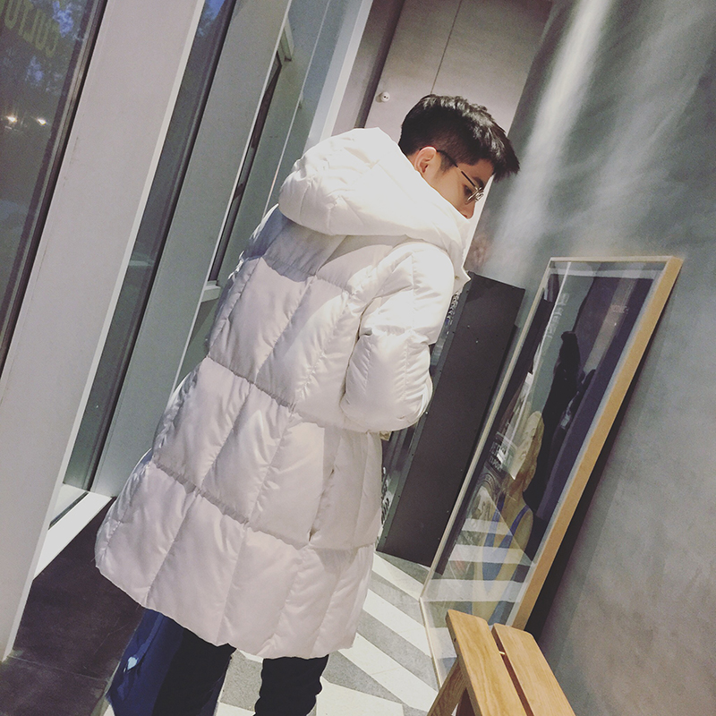 冬季羽绒服男中长款潮青年时尚个性韩版修身轻薄连帽加厚休闲外套