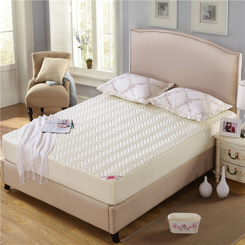 床笠加厚夹棉席梦思保护垫床单床套 新品 1.8床罩床裙床垫MB-米白