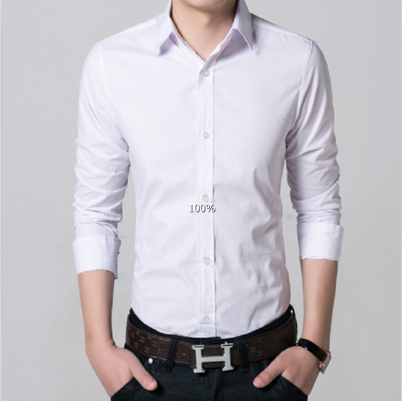 长袖衬衫男士商务休闲纯色圆点长袖衬衣韩版修身上班白色衬衫包邮