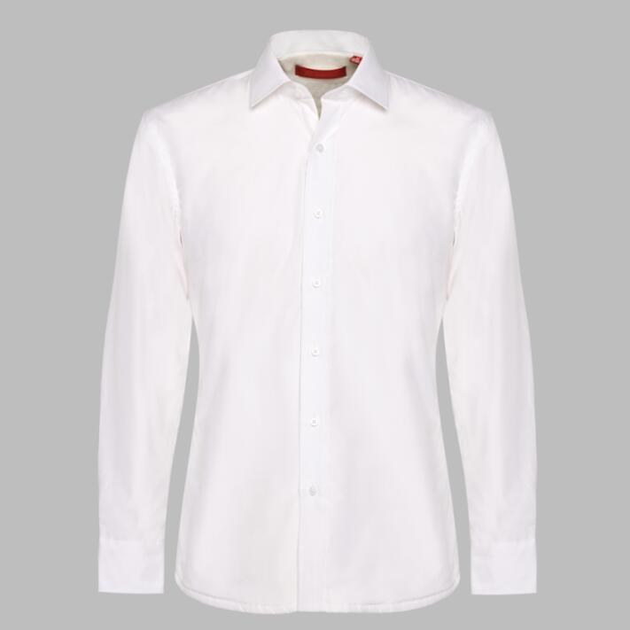 天坛男装加厚加绒长袖纯色白色衬衫 中老年保暖抗寒长毛绒高品质