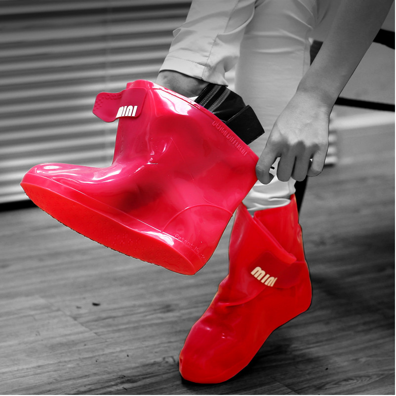 bearcat时尚韩版女士短筒雨鞋套魔术贴雨靴日本韩国加厚仿水鞋套