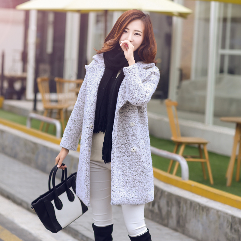 2015秋冬韩版修身茧型同款毛呢外套女中长款加厚羊毛尼呢子大衣潮