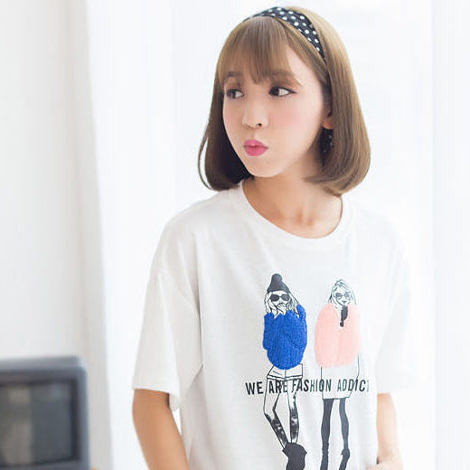 韩版2015夏季新款宽松女装T恤上衣卡通印花短袖打底衫大码潮时尚