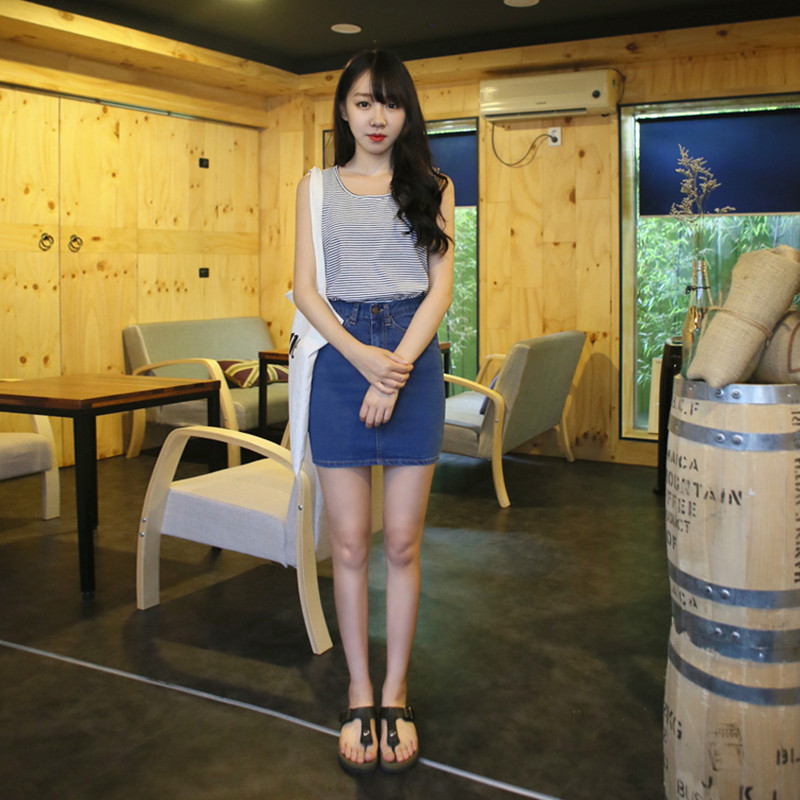2015夏季新款女装 韩国流行气质显瘦包臀裙修身高腰牛仔裙半身裙