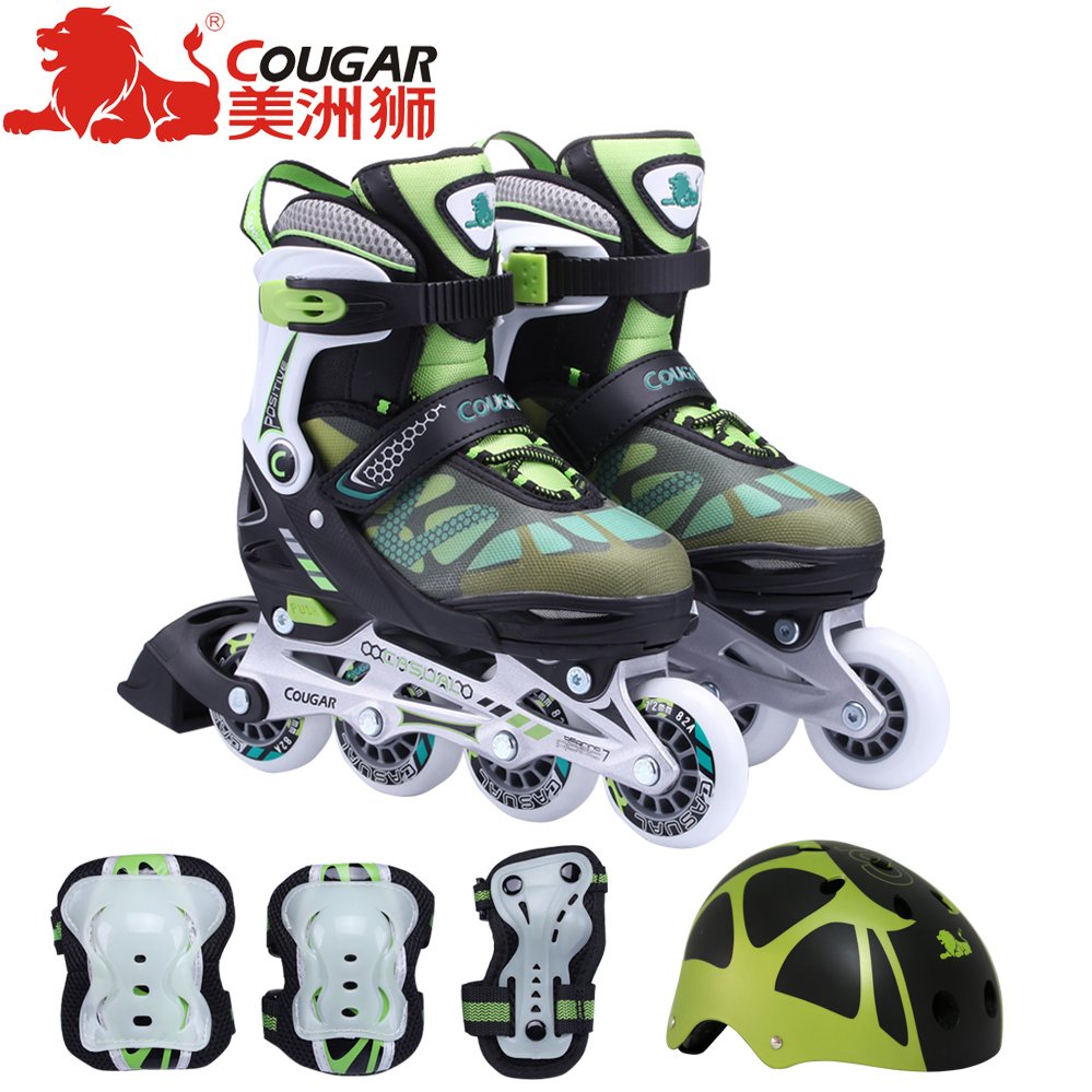 美洲狮溜冰鞋儿童全套装可调闪光直排轮小孩轮滑鞋滑冰旱冰鞋男女