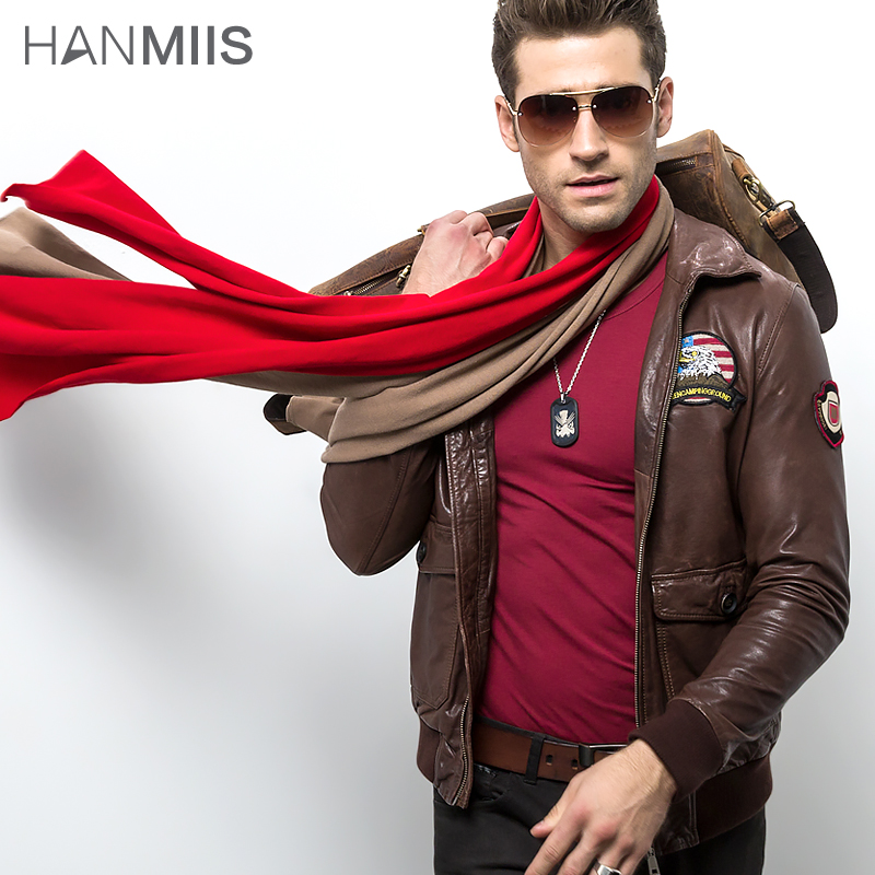 HANMIIS2015新款 植鞣绵羊皮真皮皮衣复古空军真皮皮夹克机车皮衣