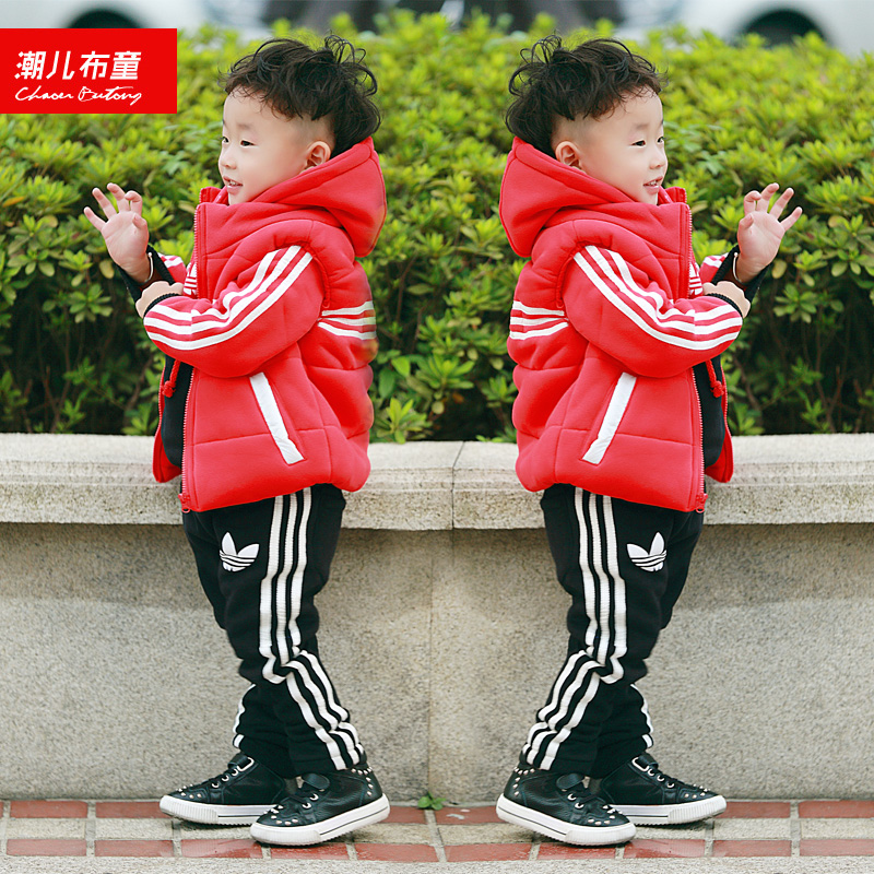 潮儿布童 童装男童休闲运动套装 韩版2015冬装新款加厚儿童三件套