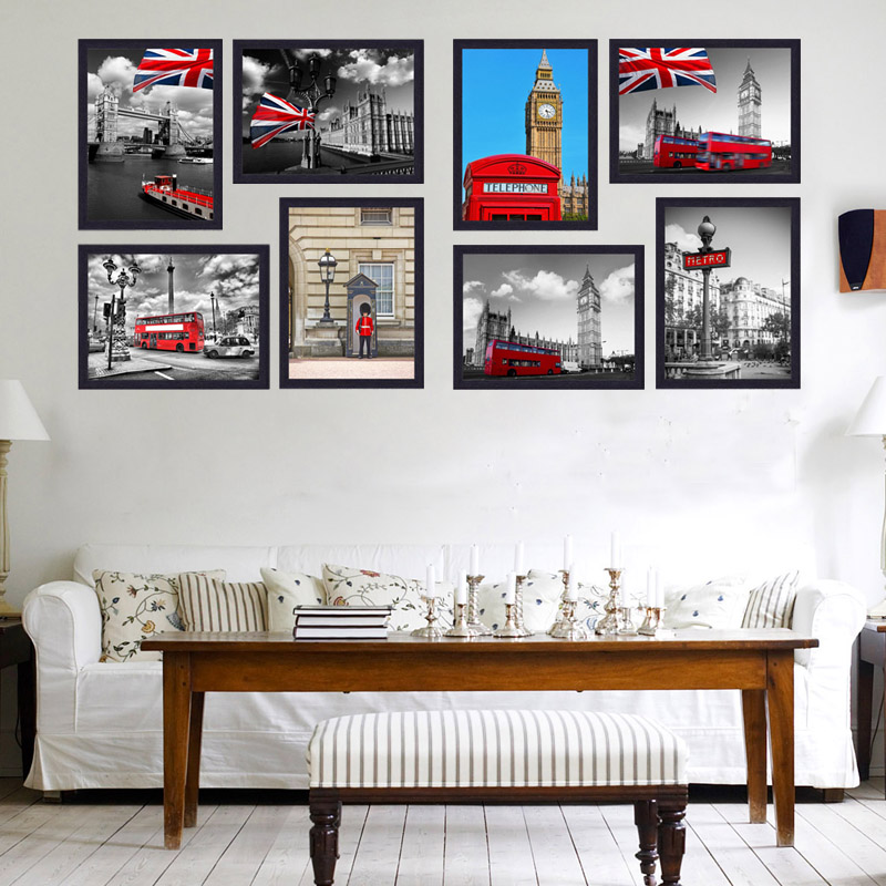 纽约巴黎伦敦黑白建筑风景装饰画酒吧咖啡厅客厅卧室有框组合挂画