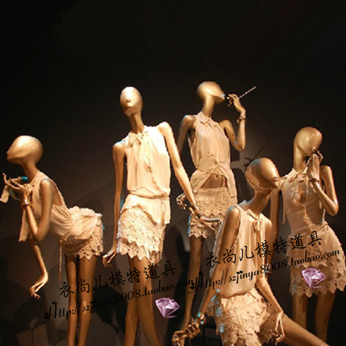 服装陈列架模特道具架女全身人体塑料玻璃钢模特玫瑰金色橱窗模特