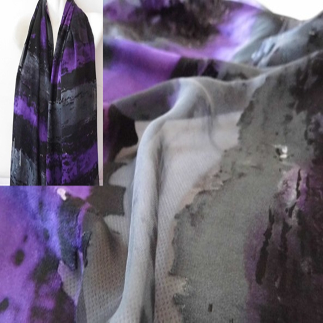 印花春夏季真丝烂花绡面料布料连衣裙衬衫汉服紫黑色条纹丝巾