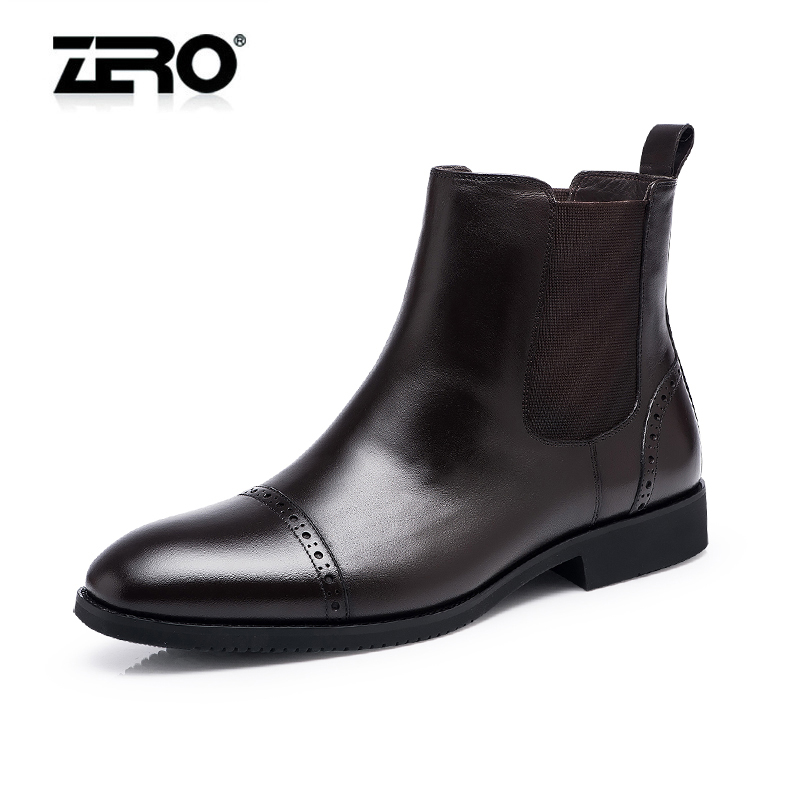 Zero零度马丁靴 男冬季新款潮流英伦尖头短筒皮靴头层牛皮男靴子