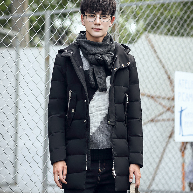 冬季新款韩版修身加厚大码羽绒服男中长款学生时尚青年男士外套潮