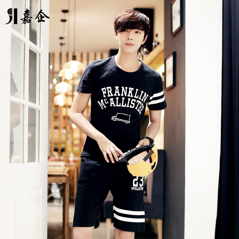 2015夏季新款男生圆领短袖T恤衬韩版青年初高中学生五分裤套装潮