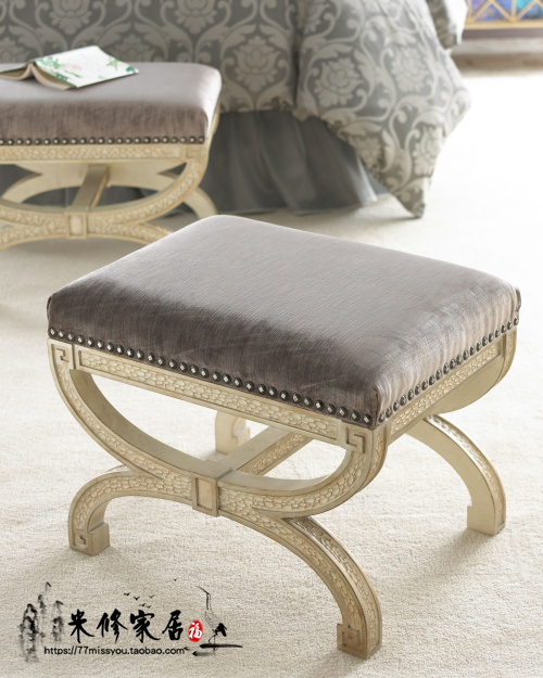 美式新古典欧式实木雕花 门厅换鞋凳沙发凳 床尾凳化妆凳家具定制
