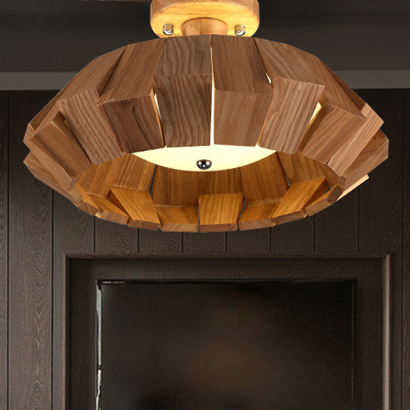 北欧设计师艺术创意个性灯具餐厅客厅卧室店铺简约木艺吸顶灯圆形