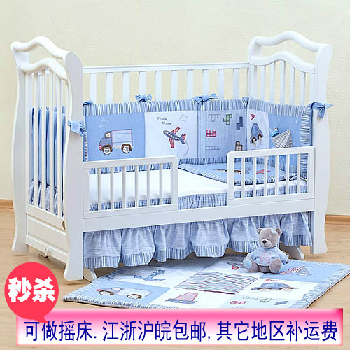 婴儿床实木欧式可变游戏床摇床幼儿床多功能白色婴儿宝宝床带滚轮