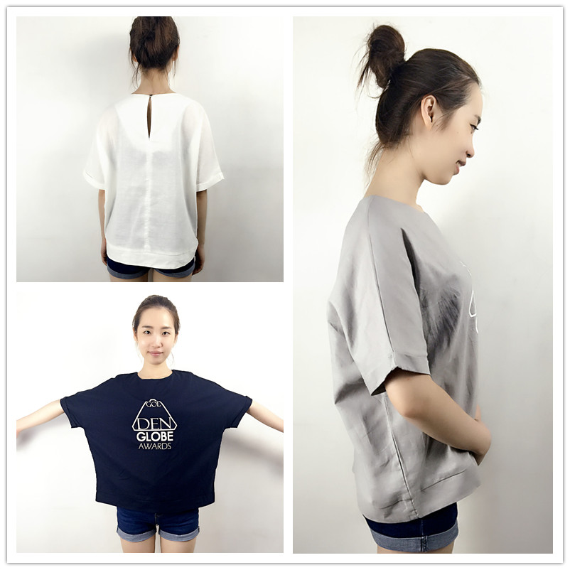 Young 7 2015新款韩版棉麻圆领短袖t恤女装夏季修身宽松版字母