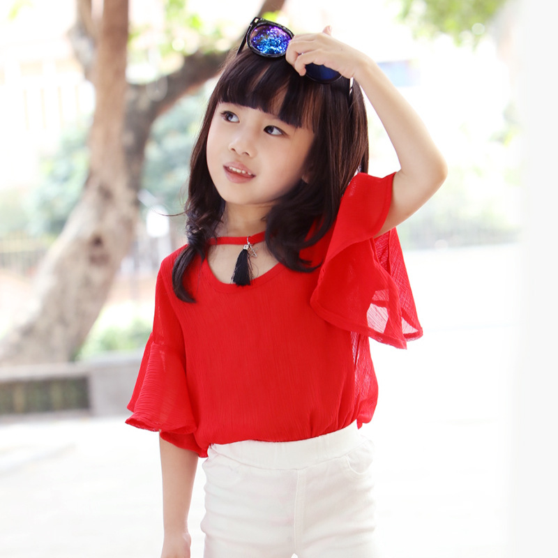 夏装女童雪纺衫半袖t恤短袖韩国夏季韩版中童装上衣